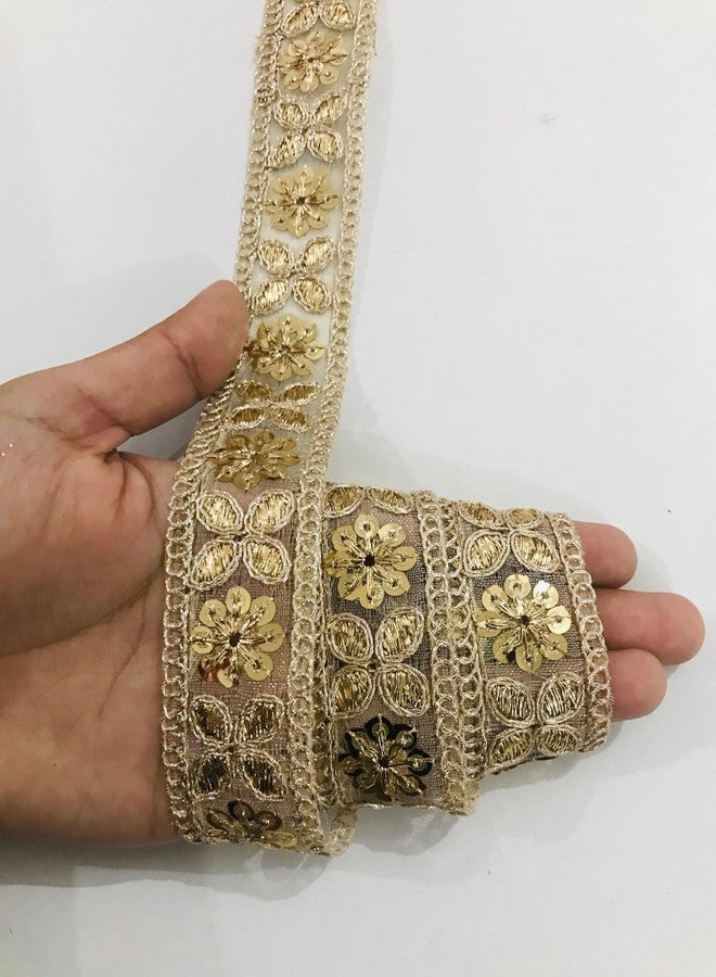 ANIDA Decorative Metallic Sequin Saree Border Trim, Golden,Traditional Indian Lace and Borders Material Gota Patti Lace for Saree, Dupatta, Blouse, Kurti & Other Dresses (Gold) - Image 1